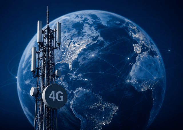 4G-Mast vor Weltkugel