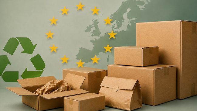 Pakete vor EU-Symbolen