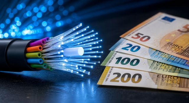 Glasfaserkabel und Geldscheine