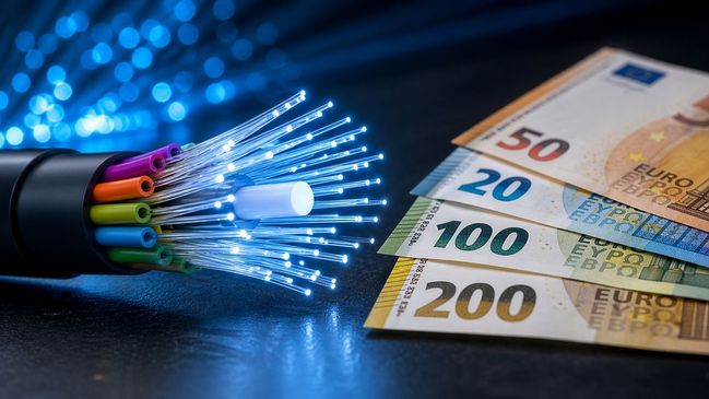 Glasfaserkabel und Geldscheine