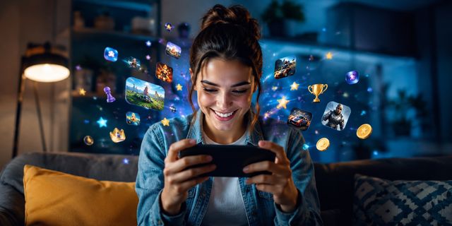 Frau beim Smartphone-Gaming