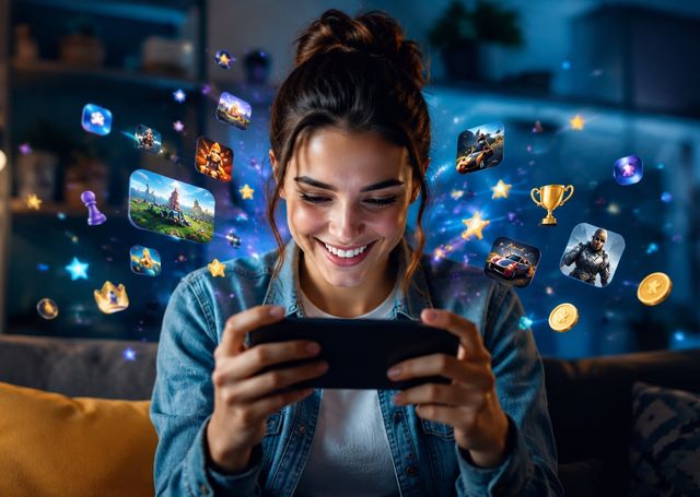 Frau beim Smartphone-Gaming
