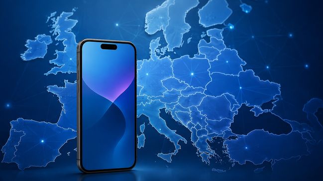 Smartphone vor Europakarte