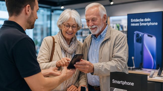 Senioren beim Smartphonekauf
