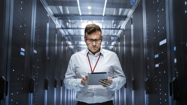 Vodafone-Mitarbeiter im Rechenzentrum