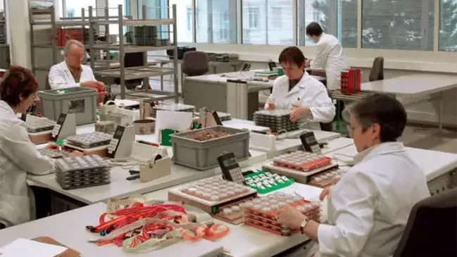 Die eingesendeten Werke werden auf kleinen Paletten gestapelt und für die Tests vorbereitet