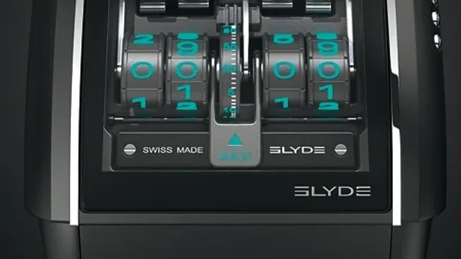 Virtuelle Komplikationen: Die neue "Slyde" von Jorg Hysek für HD3 Complications offeriert traditionelle Uhrmacherei auf einem Touchscreen, der hier eine mechanisch gesteuerte, digitale Zeitanzeige mit springender Stunde simuliert