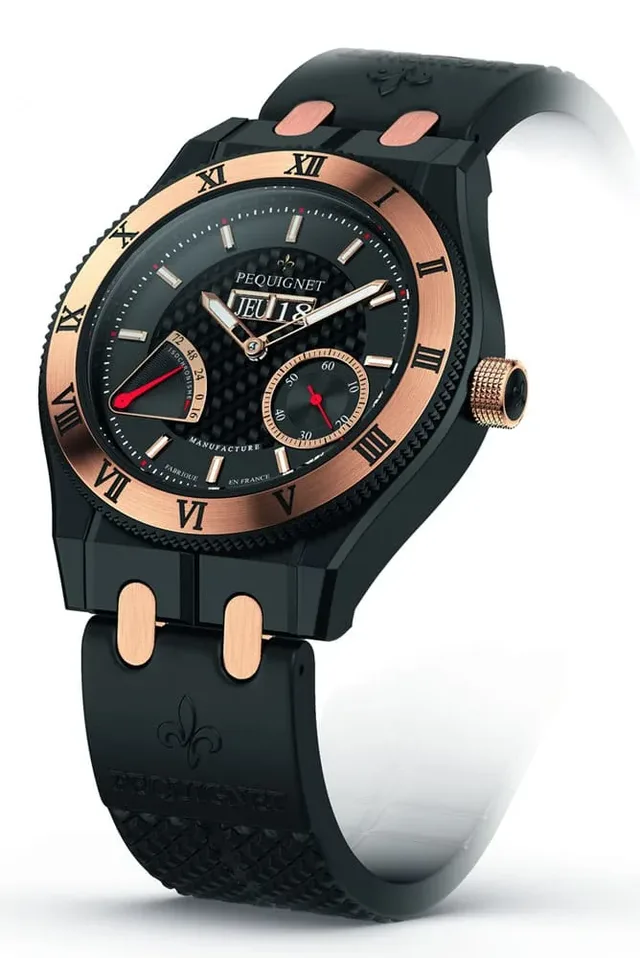 Die Moorea Royal Triomphe, 44 mm, 7500 € in beschichtetem Titan und Rotgold