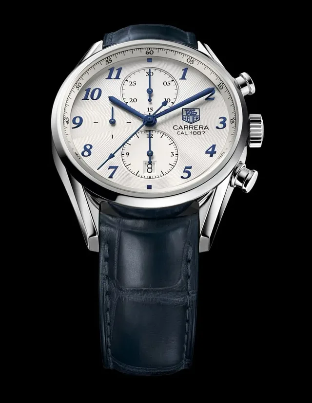 TAG Heuer Carrera Heritage Calibre 1887 Chronograph blaues Lederband