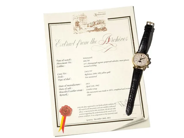 Beglaubigter Archivauszug von Patek Philippe 