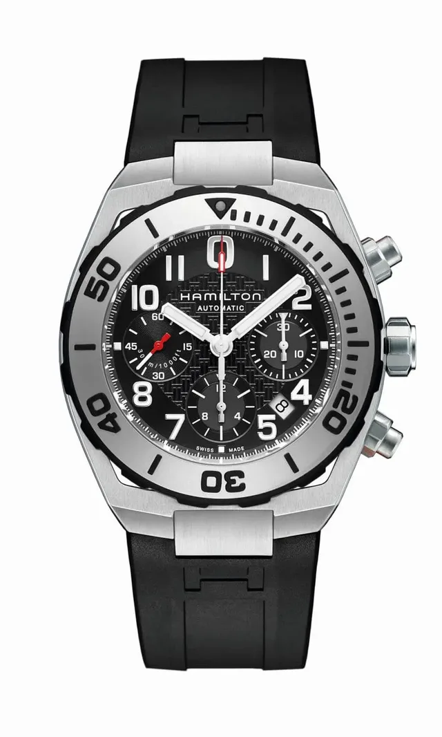 Hamilton: Khaki Navy Sub Auto Chrono mit schwarzem Kautschukband
