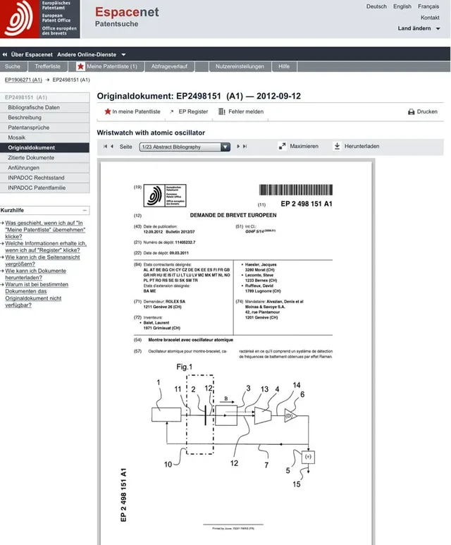Rolex-Patentschrift Atomuhr: Auszug 1