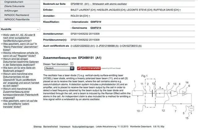 Rolex-Patentschrift Atomuhr: Auszug 2
