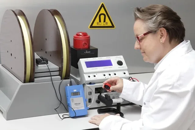 Martina Richter beim	 Magnetfeldtest bei Sinn