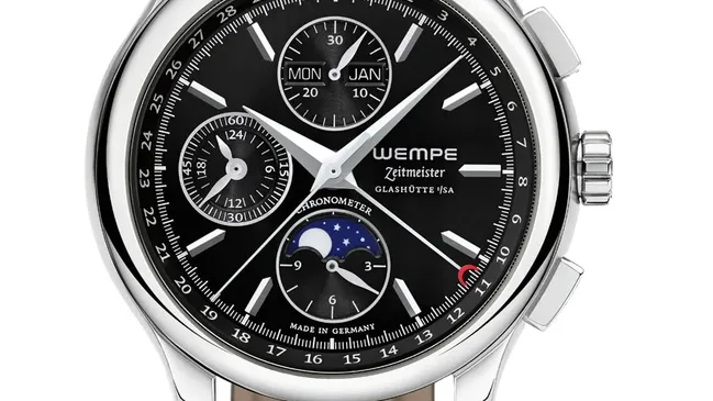 Wempe: Zeitmeister Chronograph Vollkalender Mondphase, schwarzes Zifferblatt, Lederband