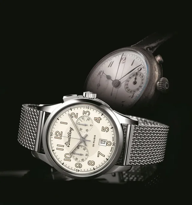 Breitling: Transocean Chronograph 1915 - vorne die Neuauflage, hinten das historische Modell