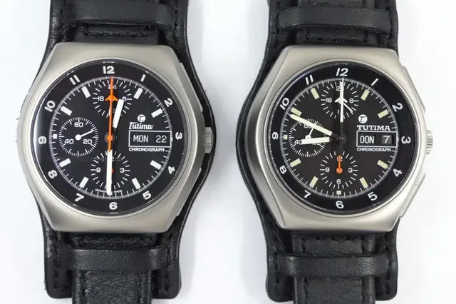 Aktuelle Serie (links) und Vorserie (rechts) des Titanchronographen.