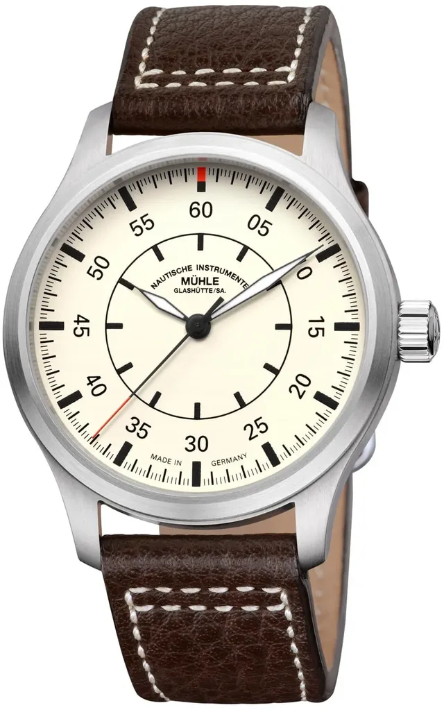 Mühle-Glashütte: Terrasport I Beobachter mit passendem dunkelbraunem Lederband zum cremefarbenen Blatt