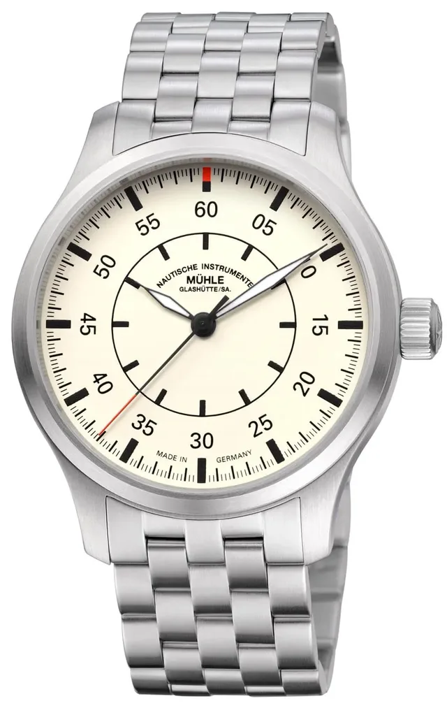 Mühle-Glashütte: Terrasport I Beobachter mit cremefarbenem Blatt und Metallband