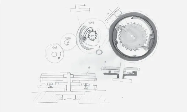 Beim Entwickeln wird bei Armin Strom viel von Hand gezeichnet: Skizze vom Gesperr