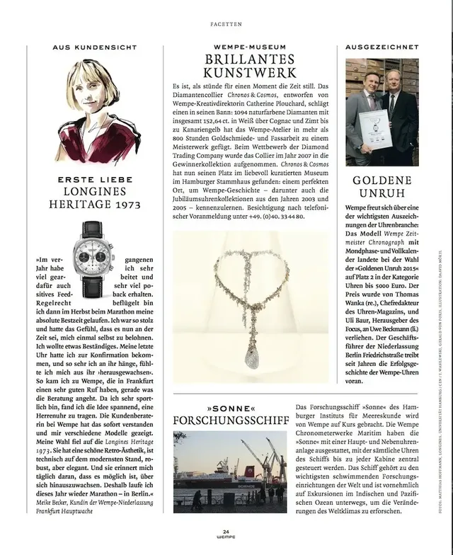 Die Goldene Unruh 2015 ist Gegenstand der Berichterstattung im neuen Wempe Magazin.