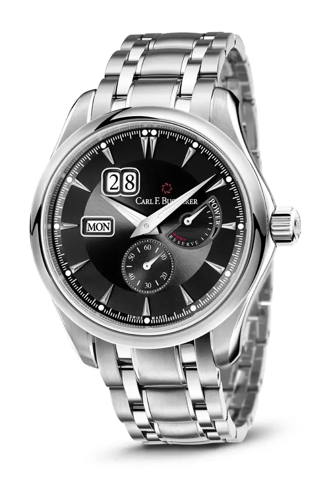 Carl F. Bucherer: Manero PowerReserve in Edelstahl mit Lederband und Zifferblatt in Schwarz