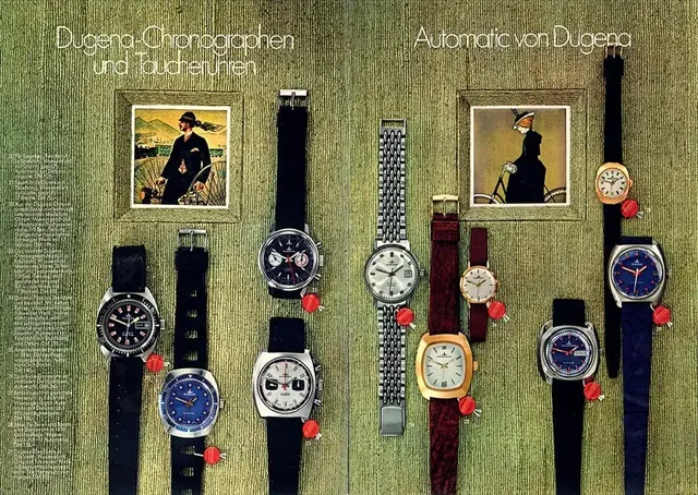 Dugena-Uhren in einer historischen Broschüre