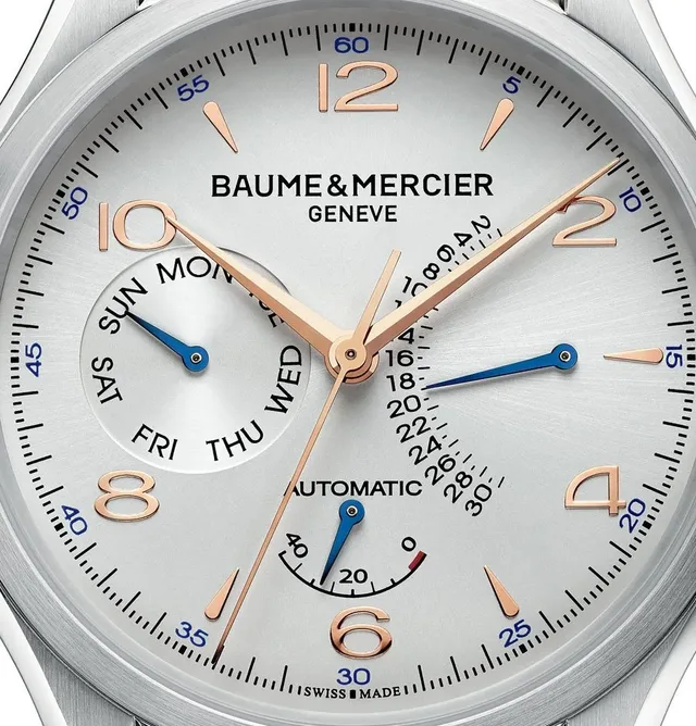 Beispiel für eine Uhr mit Zeigerdatum: Baume &amp; Mercier Clifton mit retrograder Datumsanzeige