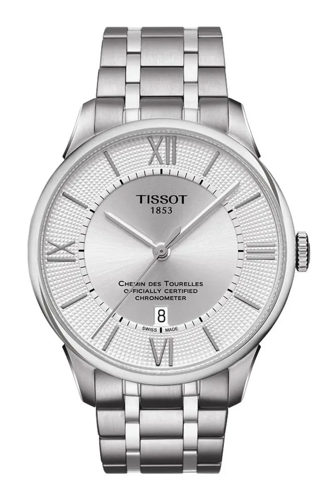 Tissot: Chemin des Tourelles Powermatic 80 Gent COSC, Edelstahlband, silberfarbenes Zifferblatt