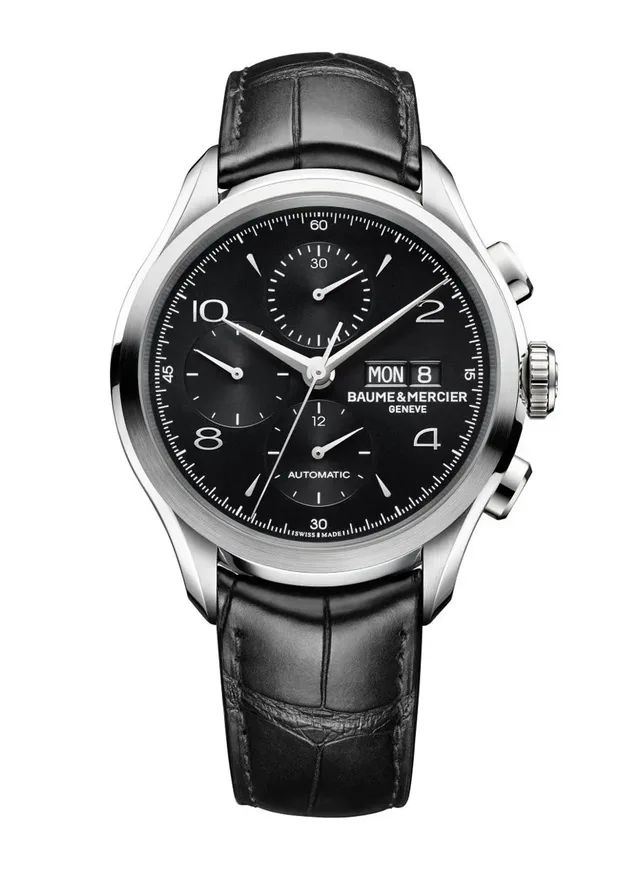 Clifton 10211 chronograph black dial black alligator leather strap front soldat