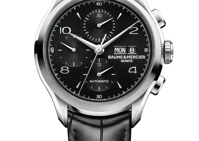 Clifton 10211 chronograph black dial black alligator leather strap front soldat