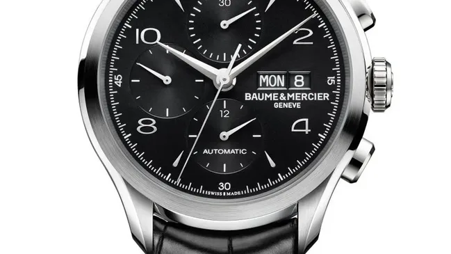 Clifton 10211 chronograph black dial black alligator leather strap front soldat