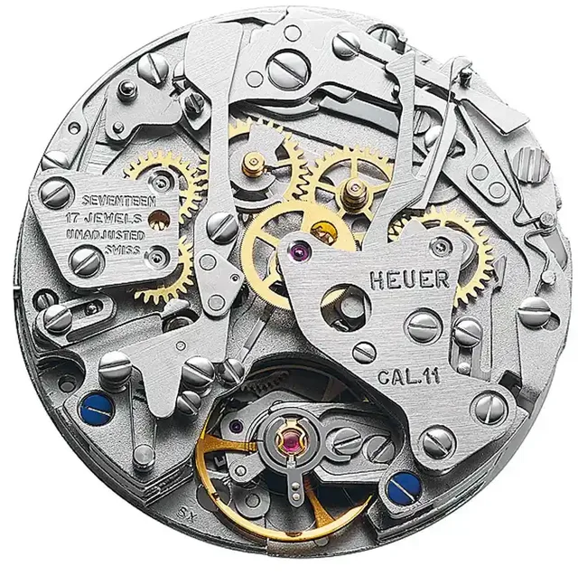 Unsichtbar: Beim Kaliber 11 in der Heuer Monaco und der Breitling Chrono-Matic saß der Mikrorotor unter dem Chronographenmodul