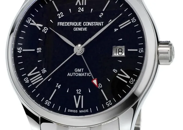 Frédérique Constant: Classics Index GMT mit Edelstahlband und schwarzem Zifferblatt