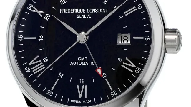 Frédérique Constant: Classics Index GMT mit Edelstahlband und schwarzem Zifferblatt