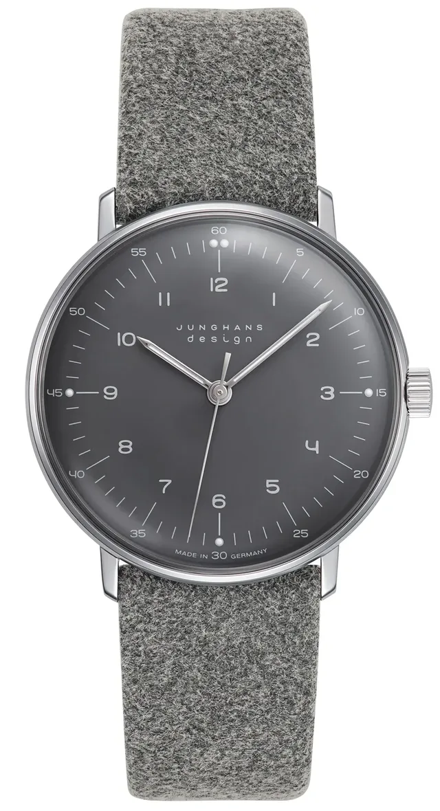 Junghans: Max Bill Handaufzug mit Filzstruktur-Lederband