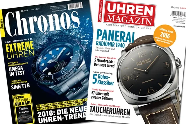 Ein Jahresabonnement der Chronos und des UHREN-MAGAZINS bringt die Freude an der mechanischen Uhr ins Haus.