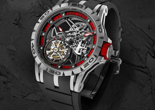 Roger Dubuis: Excalibur Spider skelettiert Fliegendes Tourbillon mit roten Akzenten