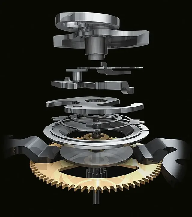 Eine vertikale Kupplung verhindert das ruckhafte Starten des Chrono-Sekundenzeigers