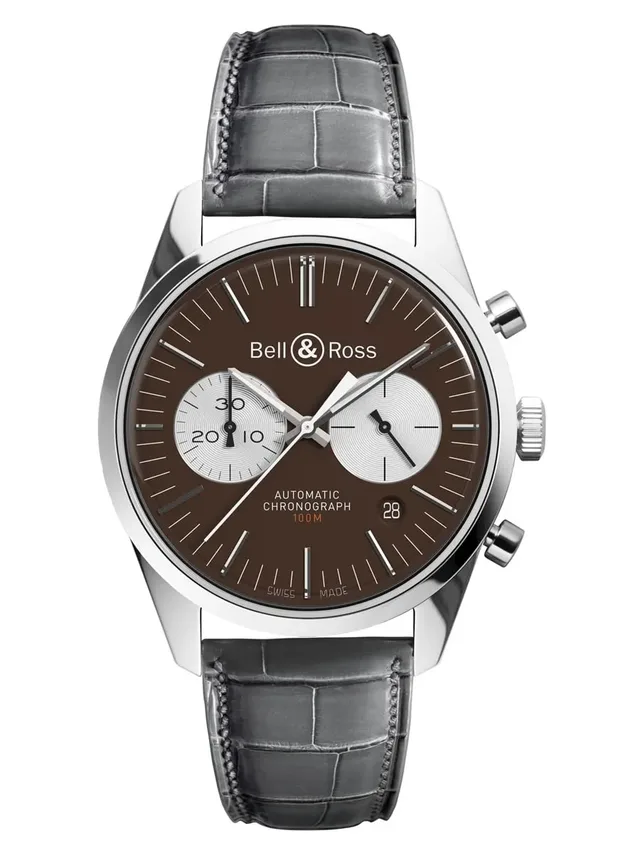 Bell & Ross: BR126 Officer Brown mit grauem Lederband