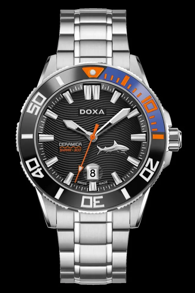 Doxa: Shark Ceramica L mit blauen Farbakzenten