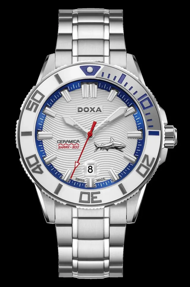 Doxa: Shark Ceramica L mit weißem Zifferblatt