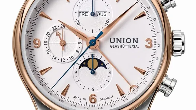 Union Glashütte: Bicolorvariante des Belisar Chronograph Mondphase