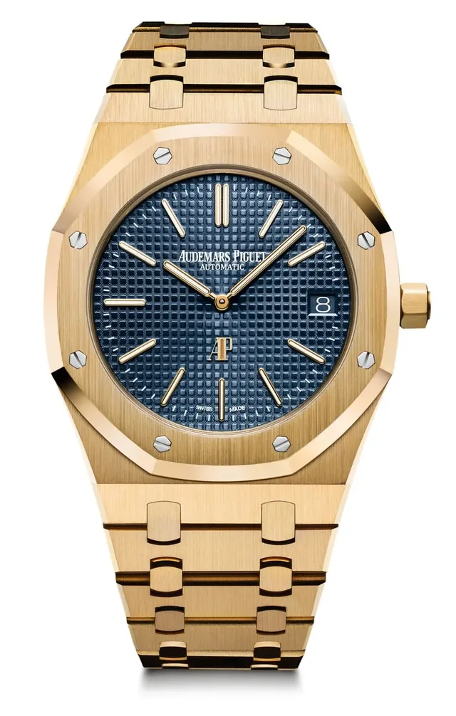 Audemars Piguet: Royal Oak extraflach in Gelbgold mit blauem Zifferblatt