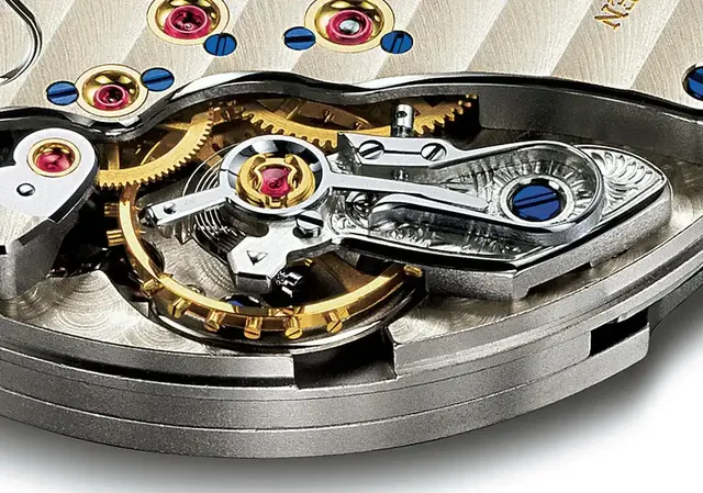 Feinregulierung mithilfe einer Schwanenhalsfeder, typisch für Kaliber aus dem Hause A. Lange & Söhne