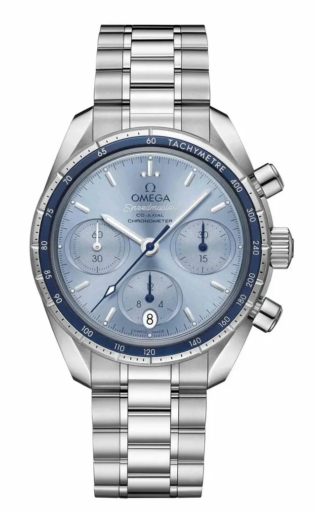 Omega: Speedmaster 38 mm in Edelstahl mit eisblauem Zifferblatt