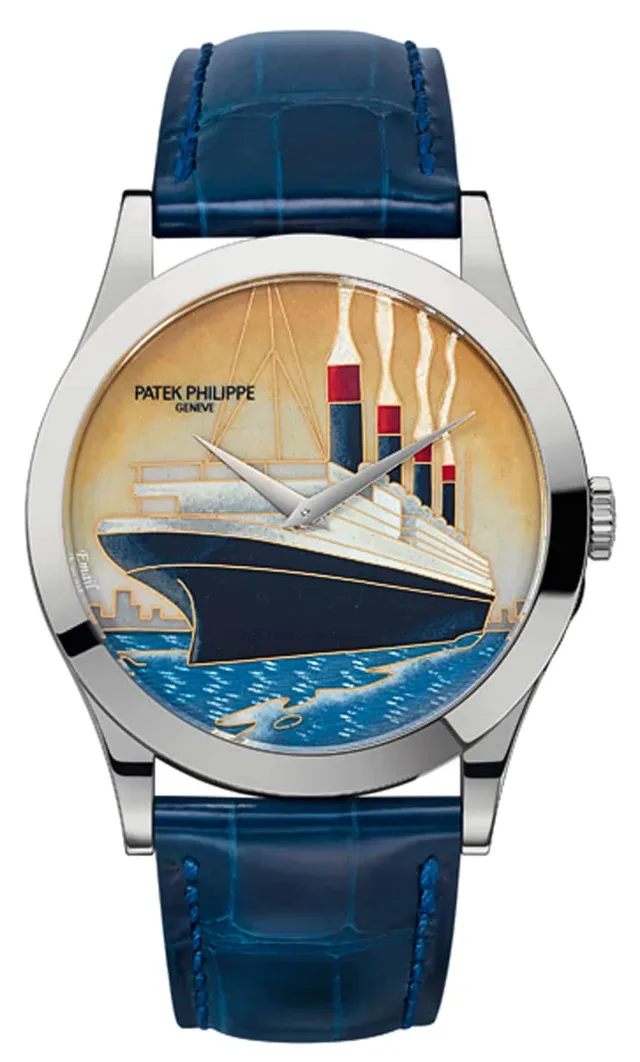 Patek Philippe Calatrava mit historischem Ozeandampfer in Email