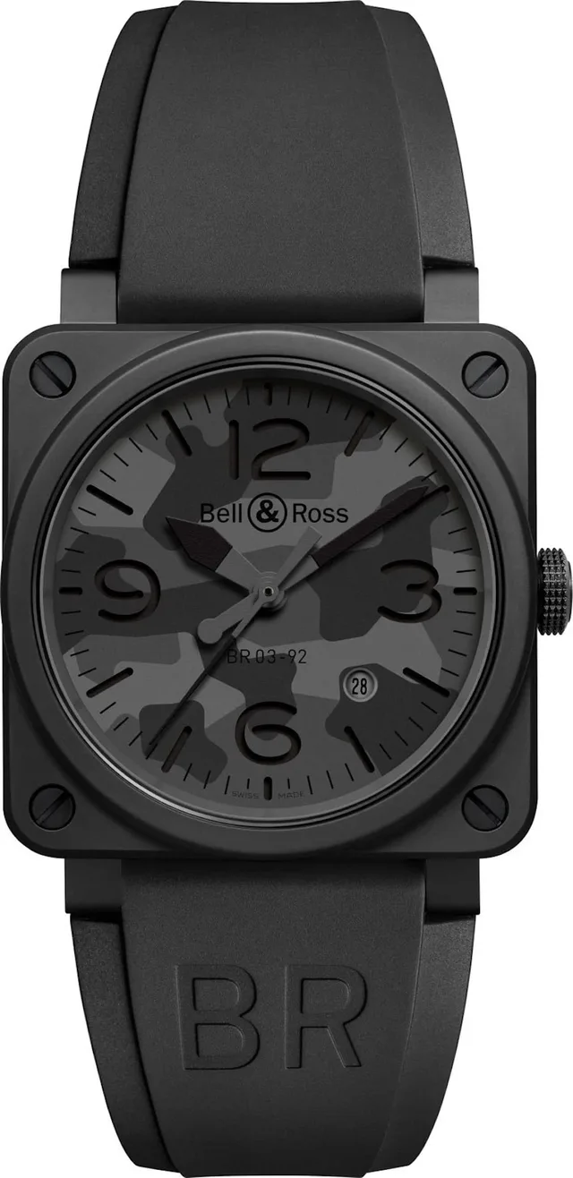 Die Bell & Ross BR 03-92 Black Camo mit Kautschukarmband
