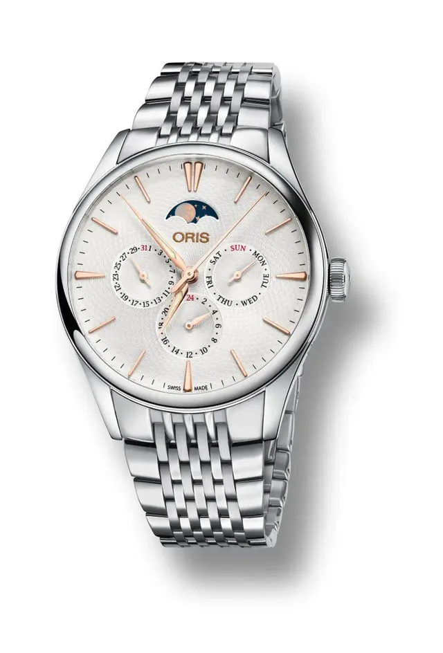 Die Oris Artelier Complication am Stahlband.