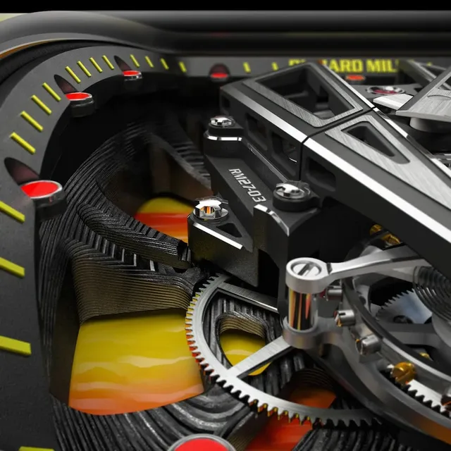 Das Handaufzugkaliber RM27-03  ist aufwendig finissiert.